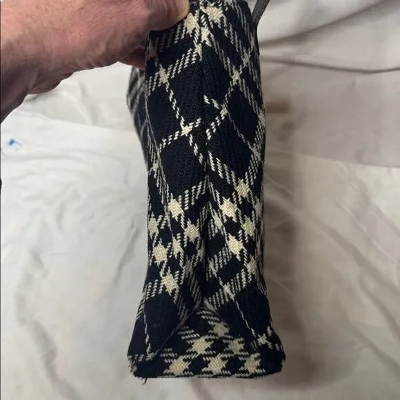 Burberry Houndstooth Black And Off White Wool/Leather Bag.